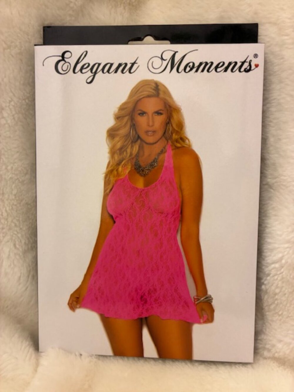 🆕Lacey Sexy Halter Mini dress lingerie Neon Pink Elegant Moments
